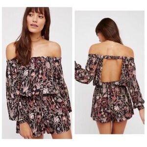 Off-Shoulder Floral Romper in Black and Pink